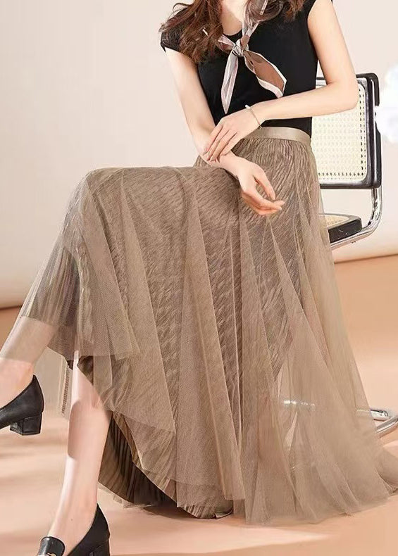 Simple Coffee Wrinkled Wear on Both Sides Tulle Skirt Spring