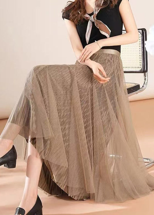 Simple Coffee Wrinkled Wear on Both Sides Tulle Skirt Spring