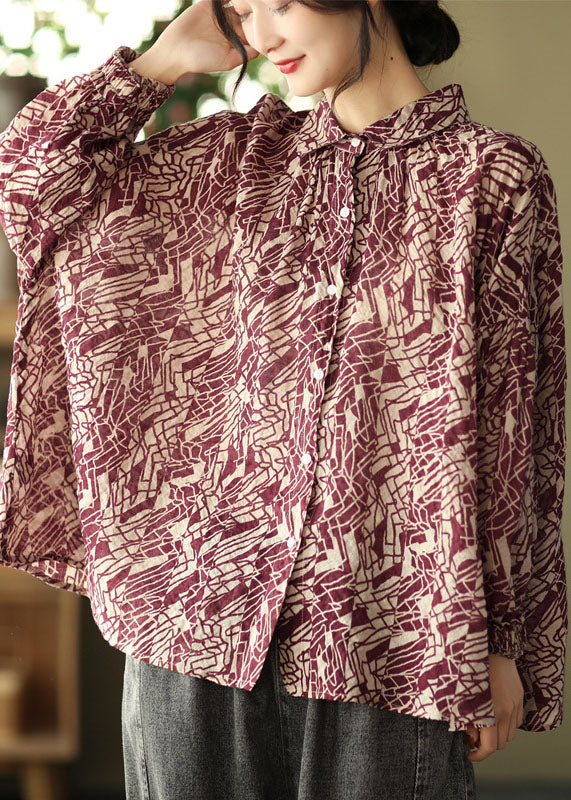 Loose Black Button Peter Pan Collar Print Shirt Spring