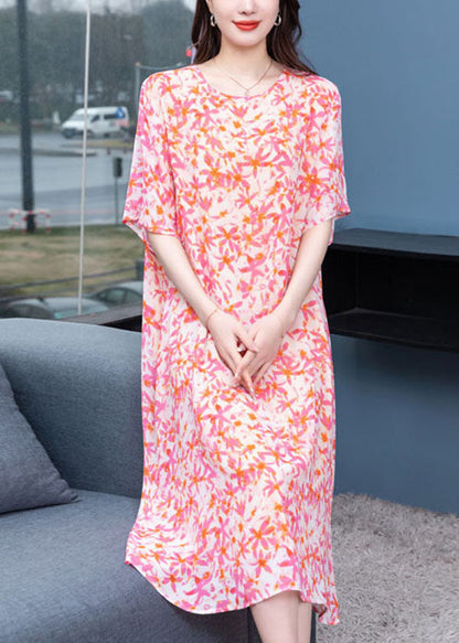 Art Pink O Neck Print Patchwork Chiffon Dresses Summer