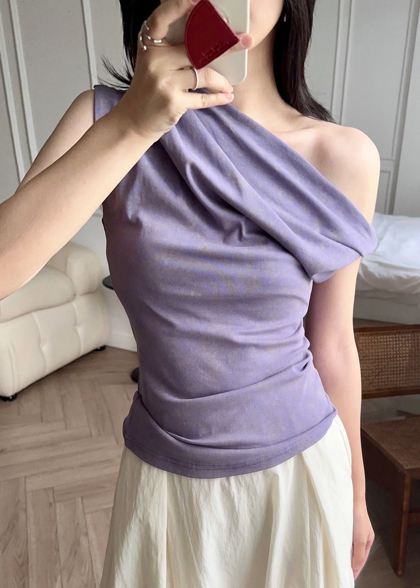 Black Asymmetrical Cotton Tops Sleeveless