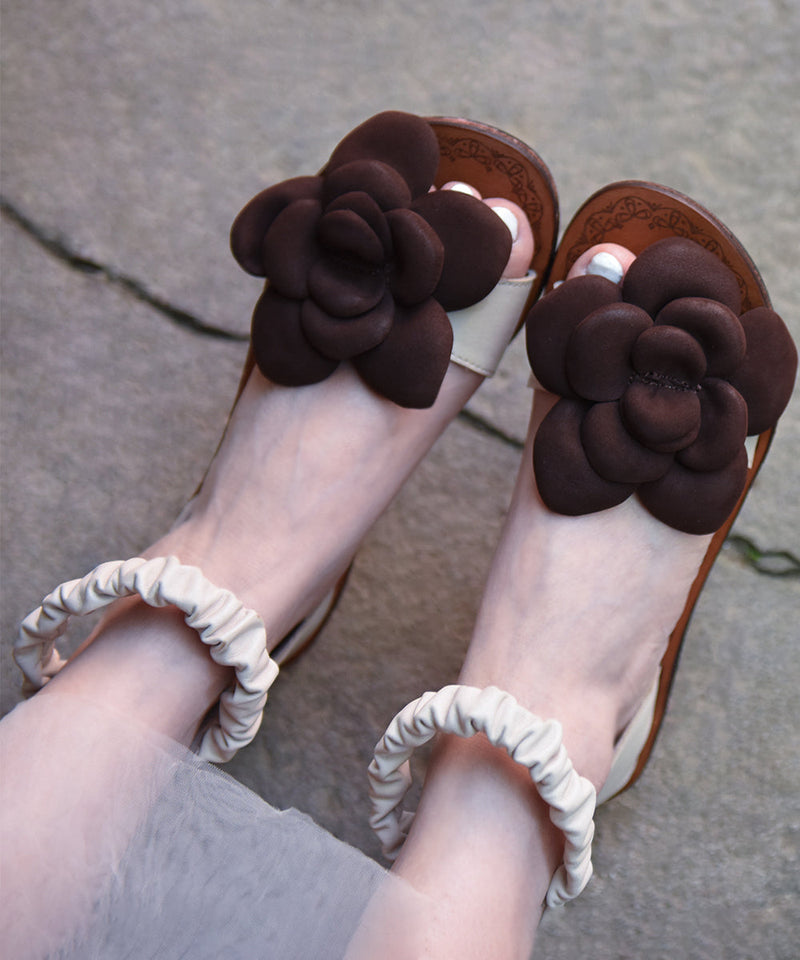 Orange Cowhide Leather Flat Sandals Splicing