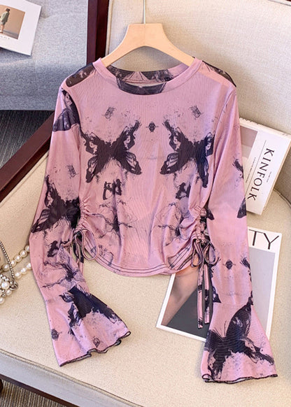Rose Tie Dye Drawstring Knit Upf 50+ Tops Summer
