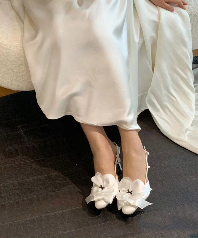 White Satin Bow High Heels Splicing
