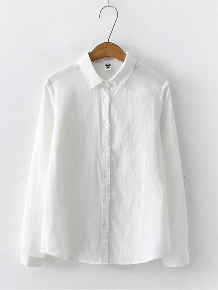 Women's Simple Solid Color Linen Blend Classic Shirt artswardrobe