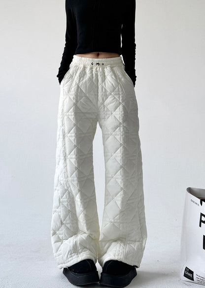 Diy White Plaid Fine Cotton Filled Straight Pants Spring