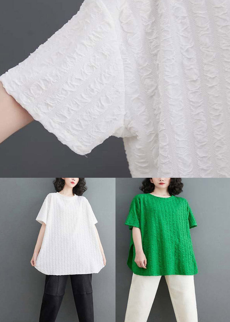 White O-neck Side Open Cotton Top Short Sleeve