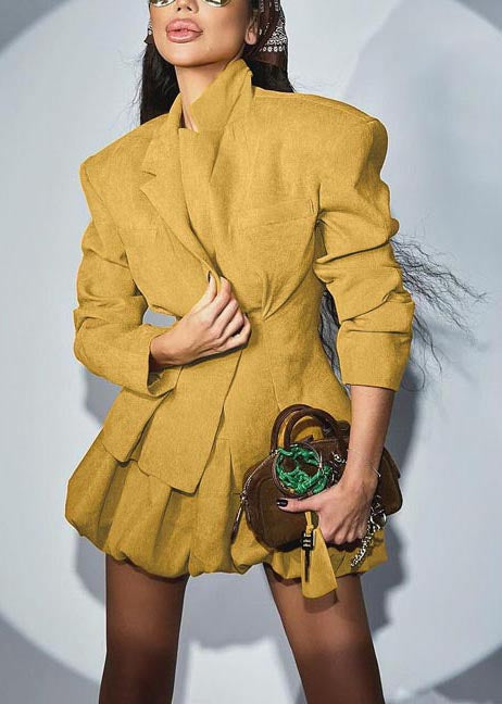 Yellow Silm Fit Cotton Coats and Skirts Sets 2 Pieces Spring