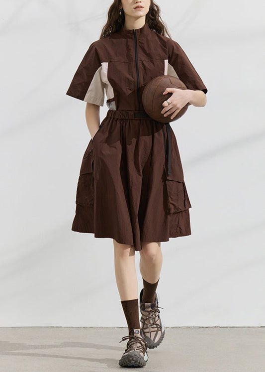 Zip Up Patchwork Tops and Skirts Cotton Two Pieces Set Summer