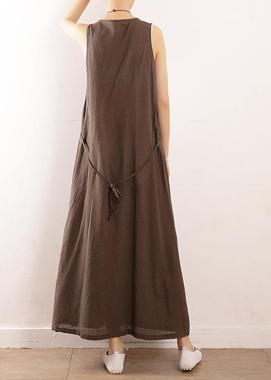 Chocolate Collar Summer Linen Dress