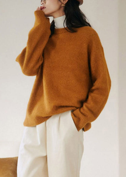 Ginger O-neck Rabbit Hair Thick Knit Sweaters Fall
