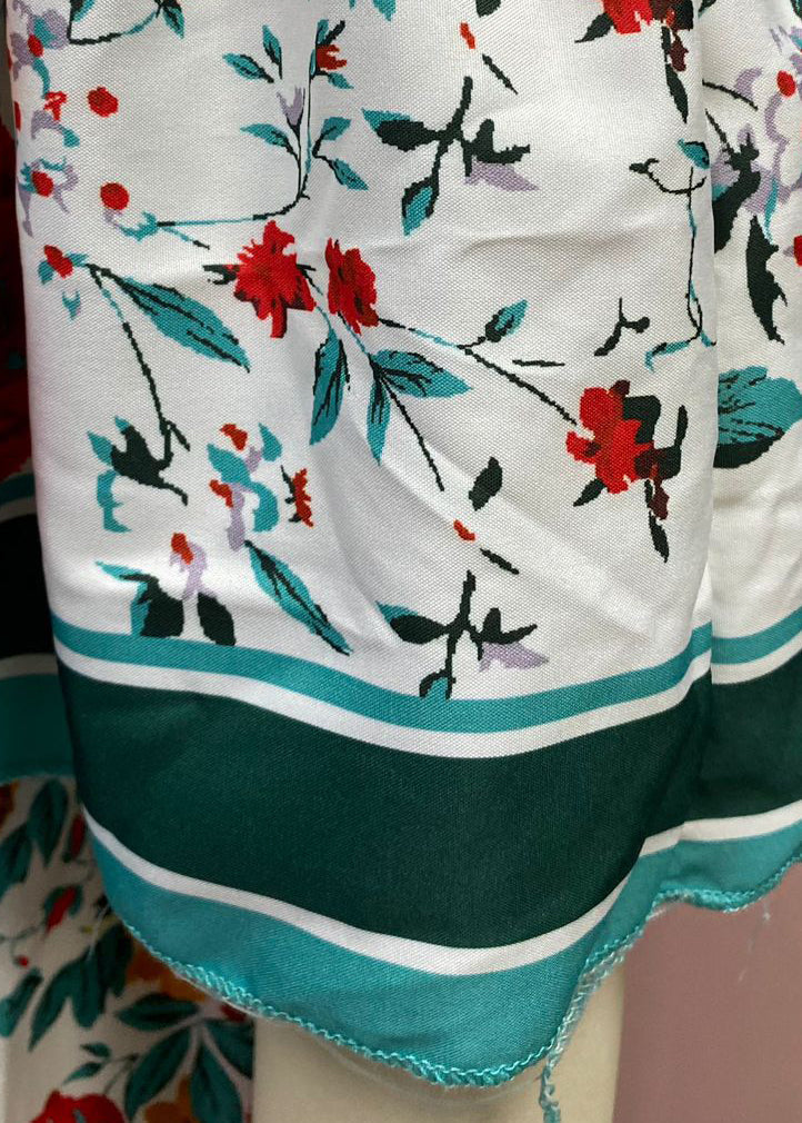 Green Slash Neck Print Cotton Long Dresses Summer
