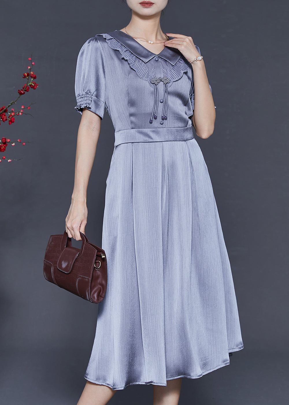 Grey Tasseled Draping Silk Dresses Summer