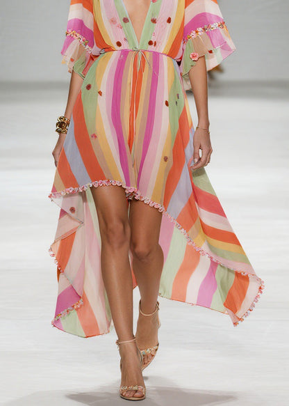 Style Patchwork Low High Design Cotton Dress Summer