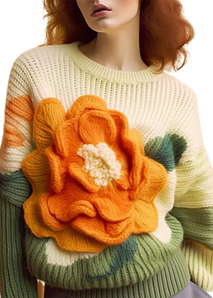 Apricot O Neck Cozy Cotton Knit Top Long Sleeve