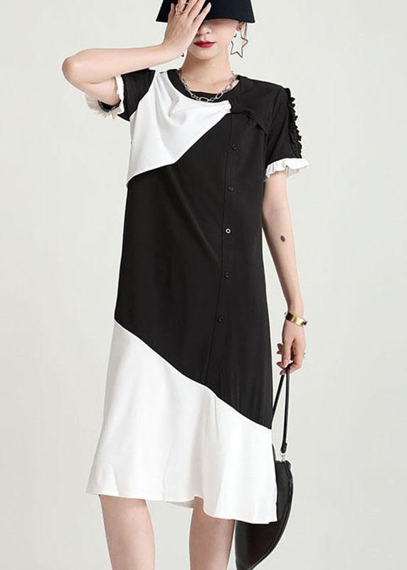 Black Patchwork Geometric Summer Dress Short Sleeve