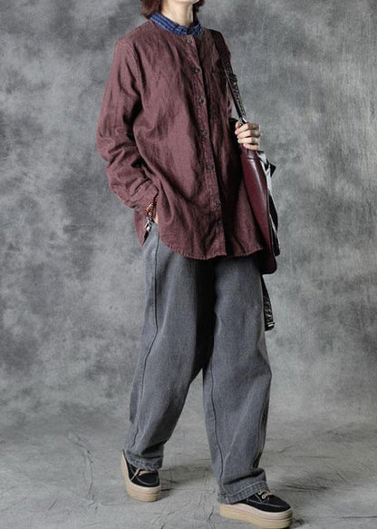 Mulberry O-neck Button Fall Top Long Sleeve