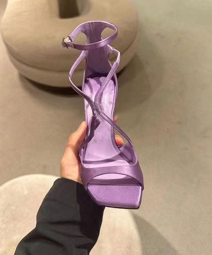 Purple Splicing Satin Stiletto Sandals Peep Toe