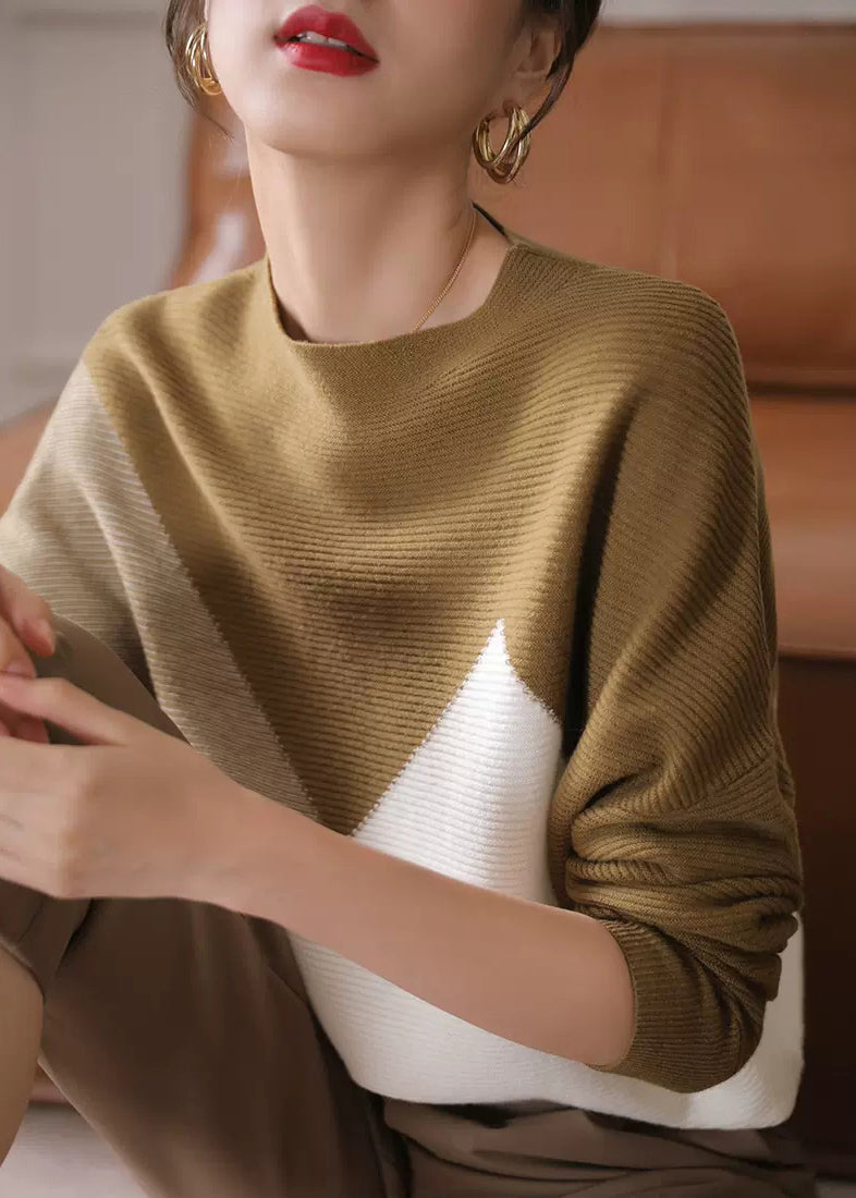 O-neck Patchwork Thick Woolen Knitted Sweaters Long Sleeve
