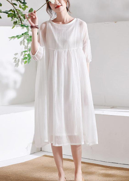 Pink O-neck Patchwork Summer Cotton Maxi Dresses Half Sleeve