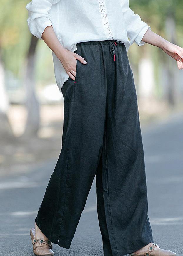 New Style Literature and Art Black Pants Elastic Waist Wide Leg Pants