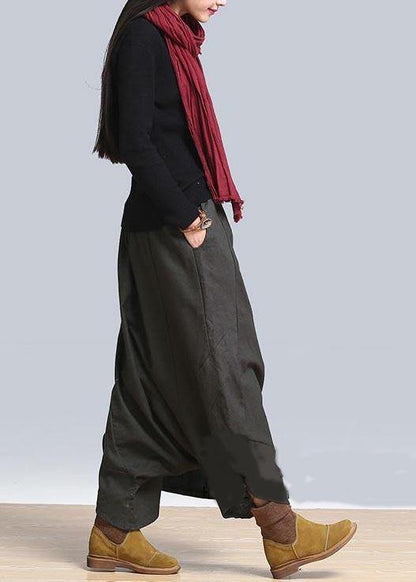 Diy Army Green Elastic Waist Cotton Linen Loose Pants Summer