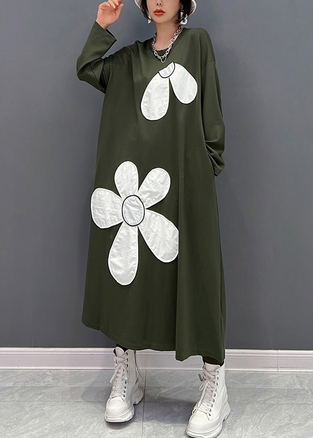 Green O-neck Maxi Dresses Spring