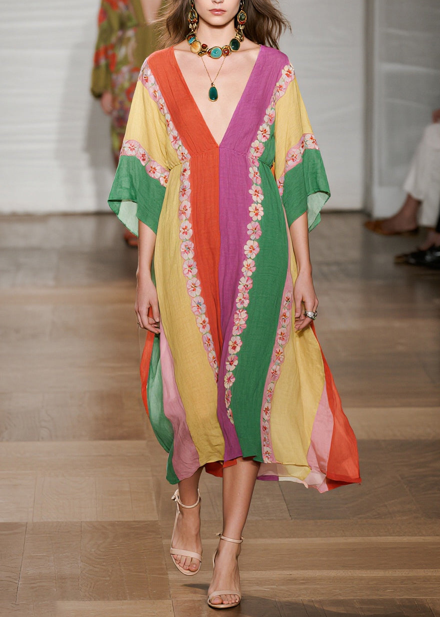 Colorblock Oversized Print Cotton Ankle Dress Summer