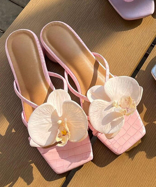 Pink Splicing Chunky Slide Sandals Peep Toe