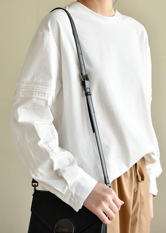Patchworkwhite Long Sleeve Tops Cotton