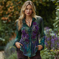 Comstylish Women's Vintage Purple Floral Pattern Casual Shirt