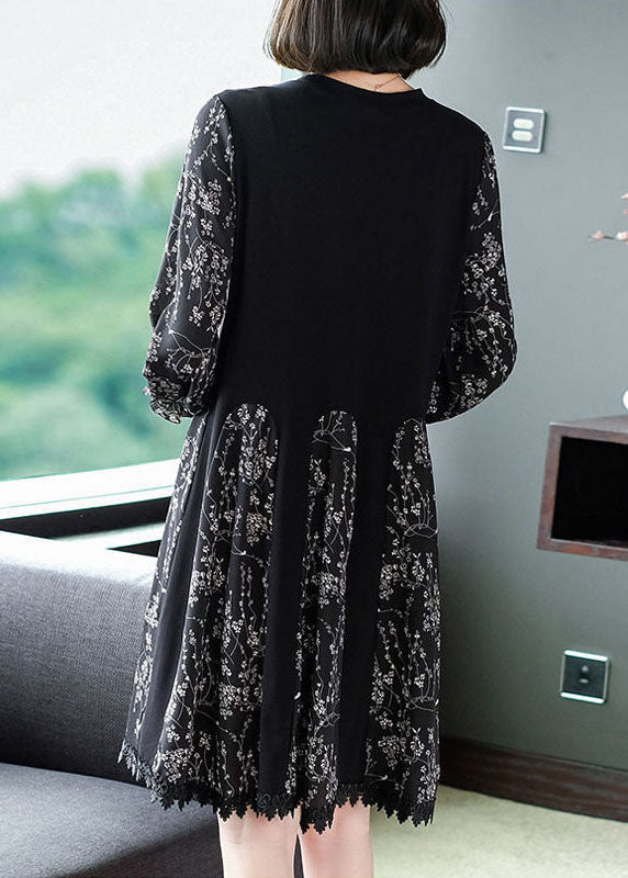 Black Oversized Patchwork Print Chiffon Robe Dresses Spring