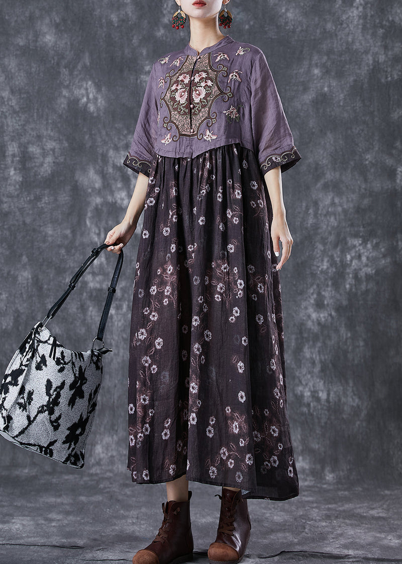 Colorblock Embroideried Patchwork Cotton Long Dress Summer