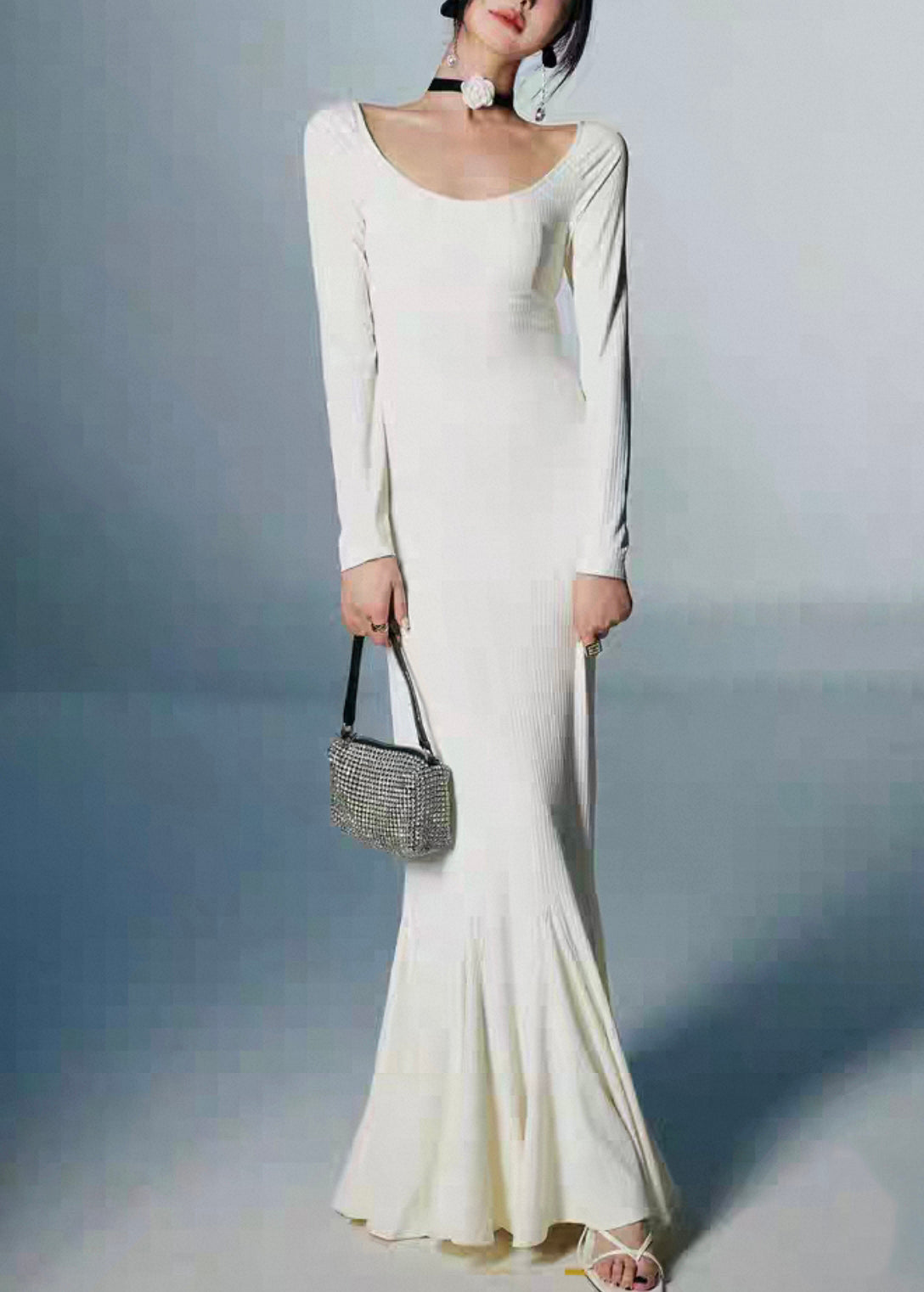 White Cotton Fall Fishtail Dresses O Neck