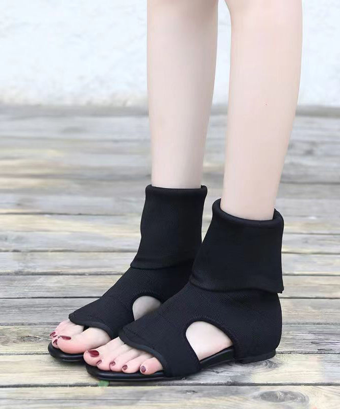 Black Hollow Out Peep Toe Splicing Boots