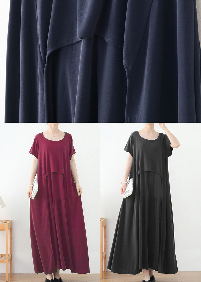 Blue Baggy Beach Dresses Asymmetrical Design Short Sleeve