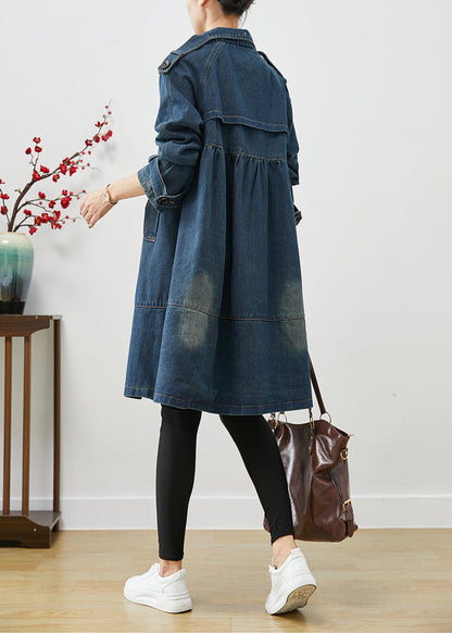 Blue Oversized Double Breast Denim Trench Coats Spring