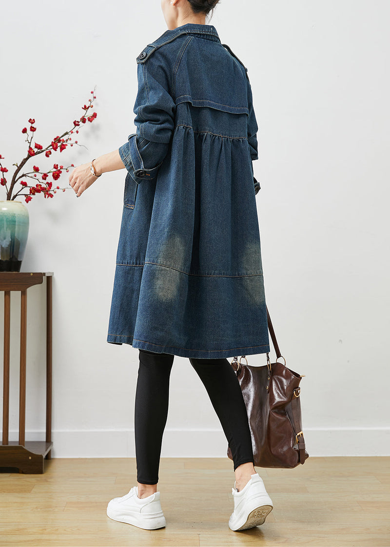 Blue Oversized Double Breast Denim Trench Coats Spring