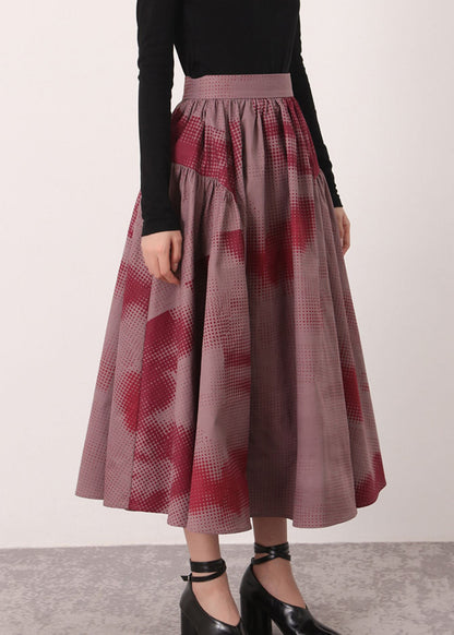 Red Print High Waist Cotton Skirts Spring