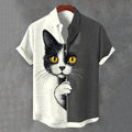 Men's  The Peeping Cat Colorblock Art Casual Short Sleeve Shirts elevenforest
