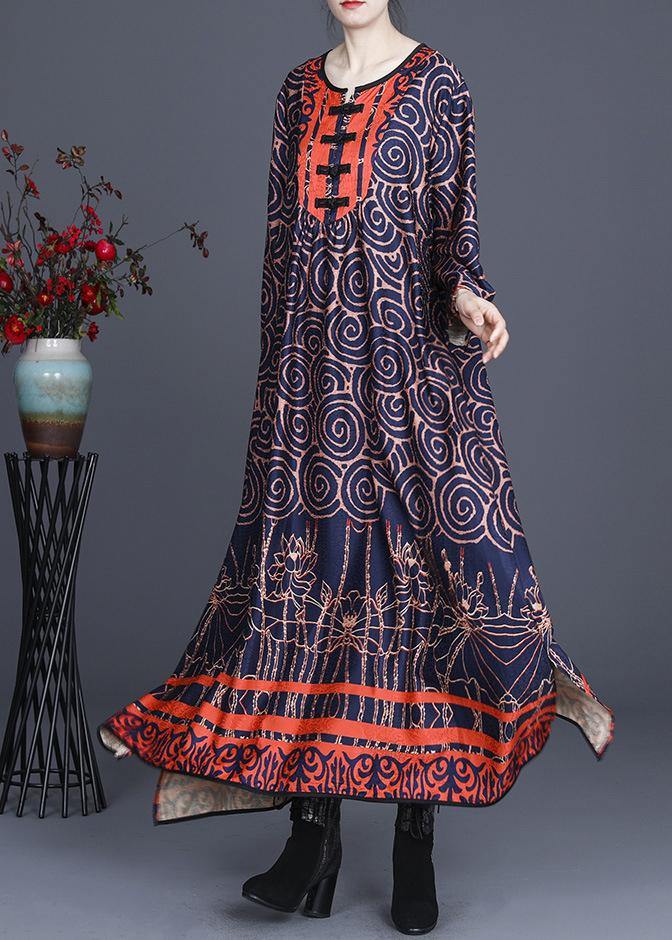 Comfy Blue Print Long Sleeve Summer Spring Dress