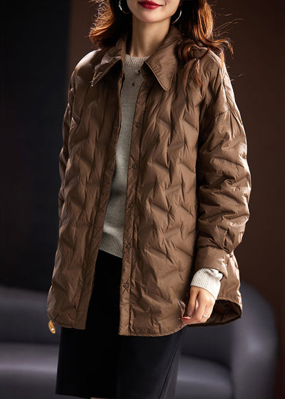 Coffee Peter Pan Collar Button Duck Down Coats Winter