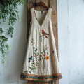 Comstylish Women's Vintage Birds & Floral Embroidery Art Sleeveless Mini Dress