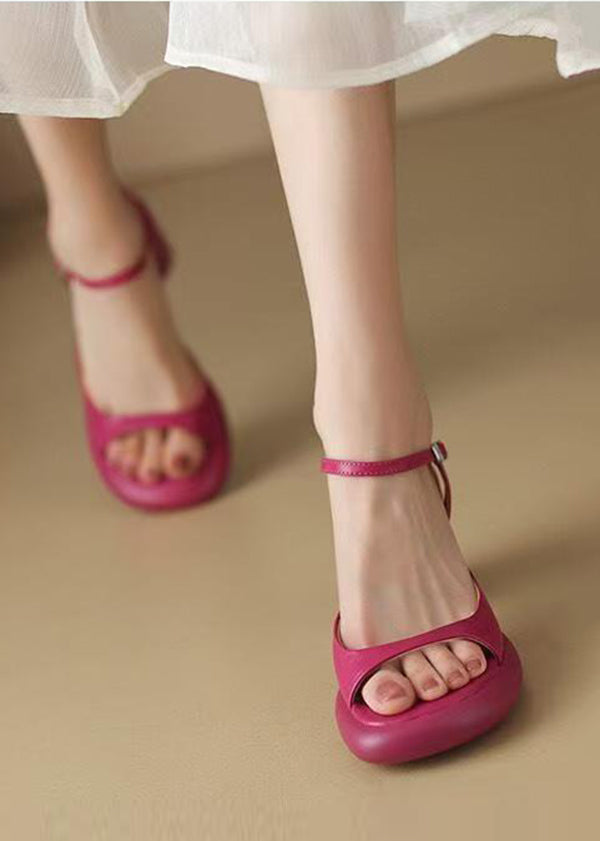 Rose Peep Toe Splicing Chunky Slide Sandals