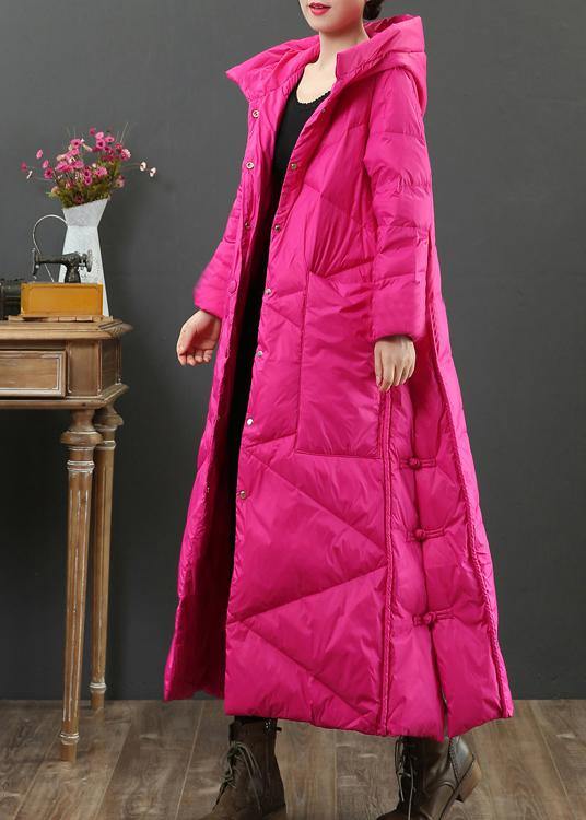 Loose Fitting Parka Jackets Rose Hooded Button Down Warm Winter Coat