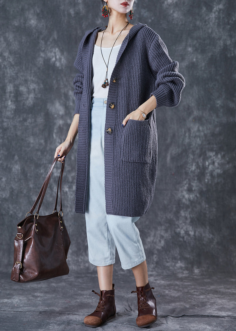 Grey Hooded Oversized Knit Cardigan Fall