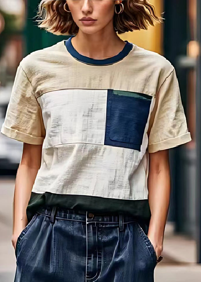 Khaki Oversized Patchwork Linen Beach Vest Summer