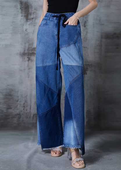 Blue Asymmetrical Patchwork Denim Pants Spring
