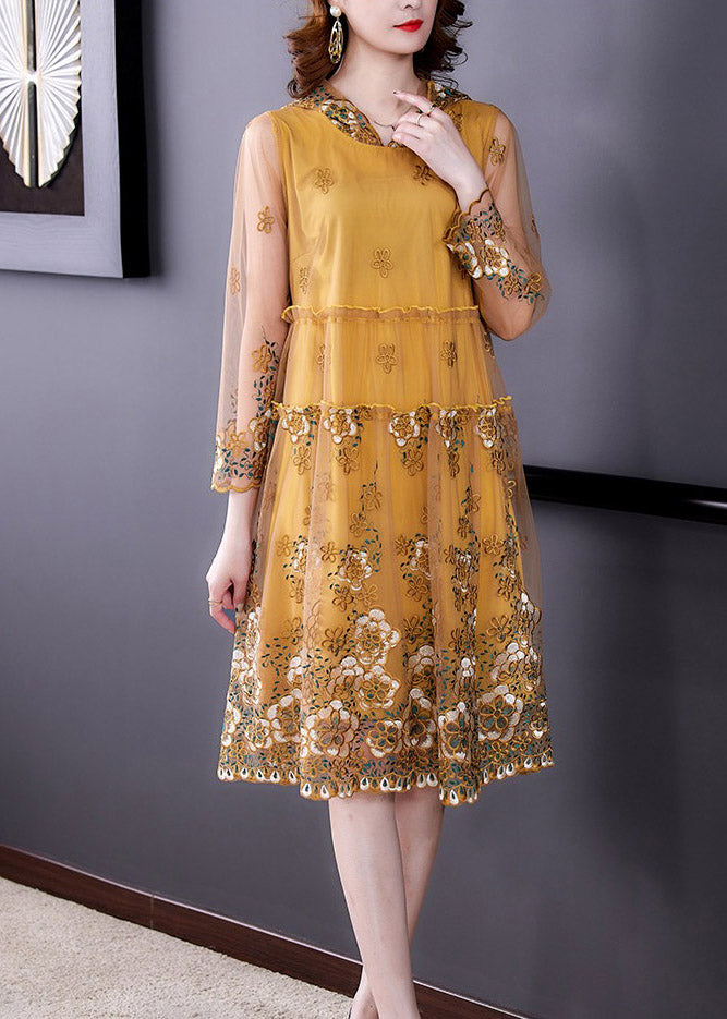 Yellow Ruffled Tulle Vacation Hooded Tulle Long Dresses Spring