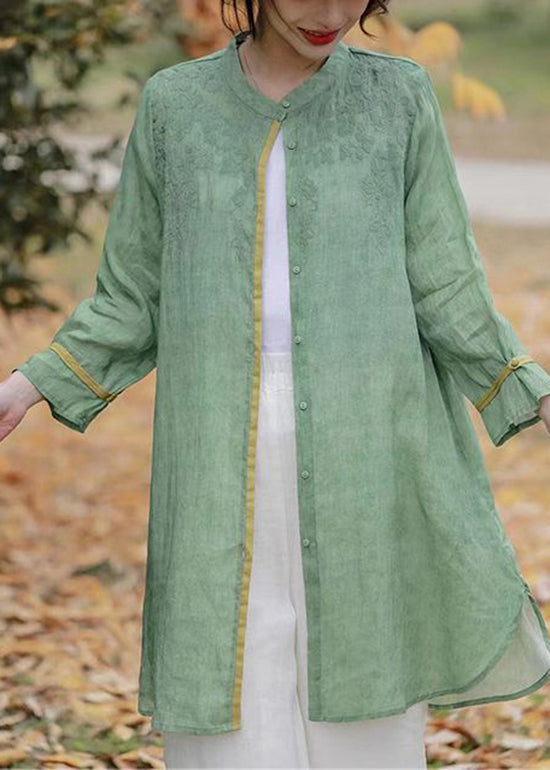 Orange Embroidered Cotton Shirts Top Long Sleeve